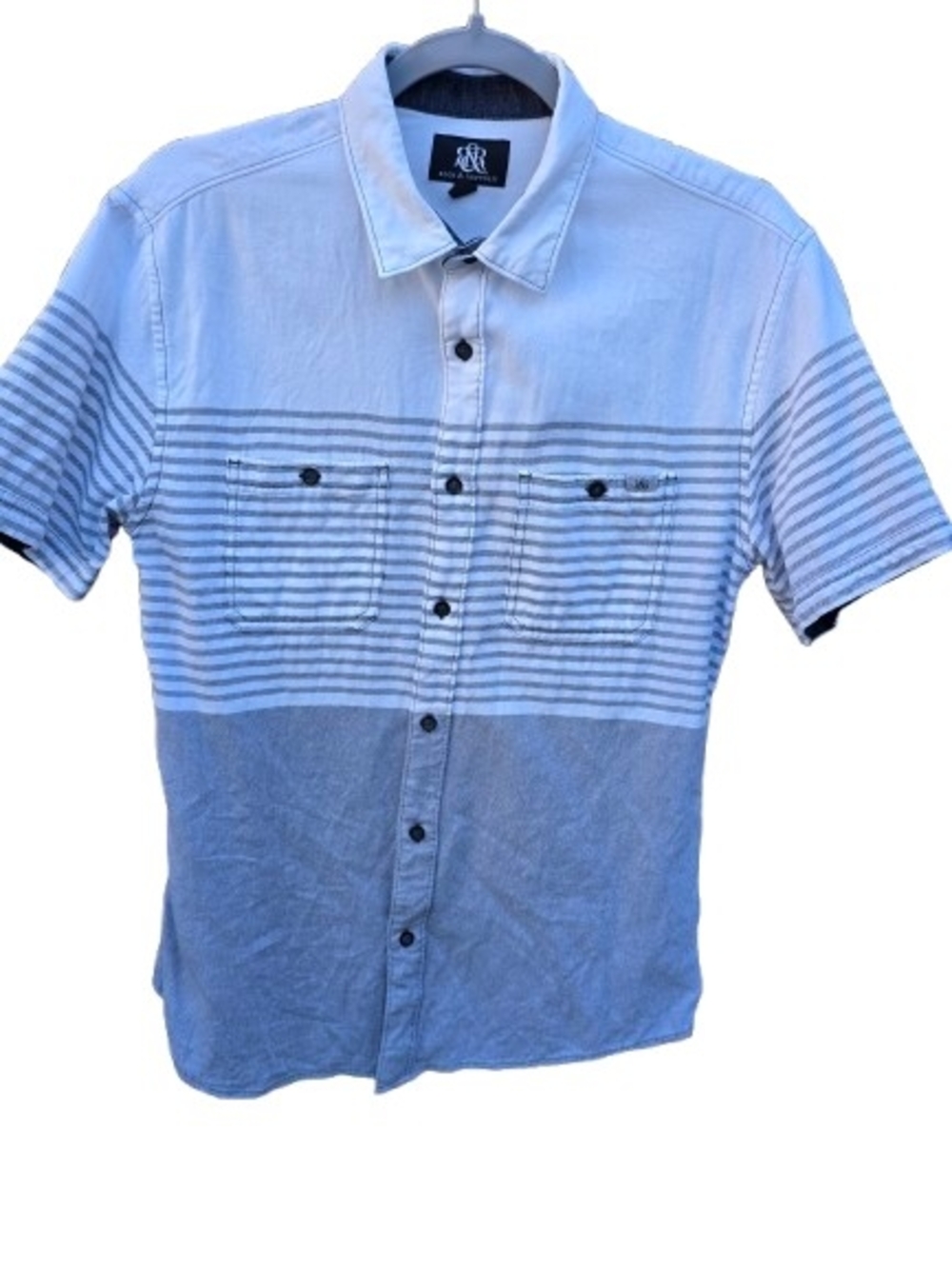 Rock Republic Short Sleeve Blue Stripe Casual Button Up Shirt Men's Size S